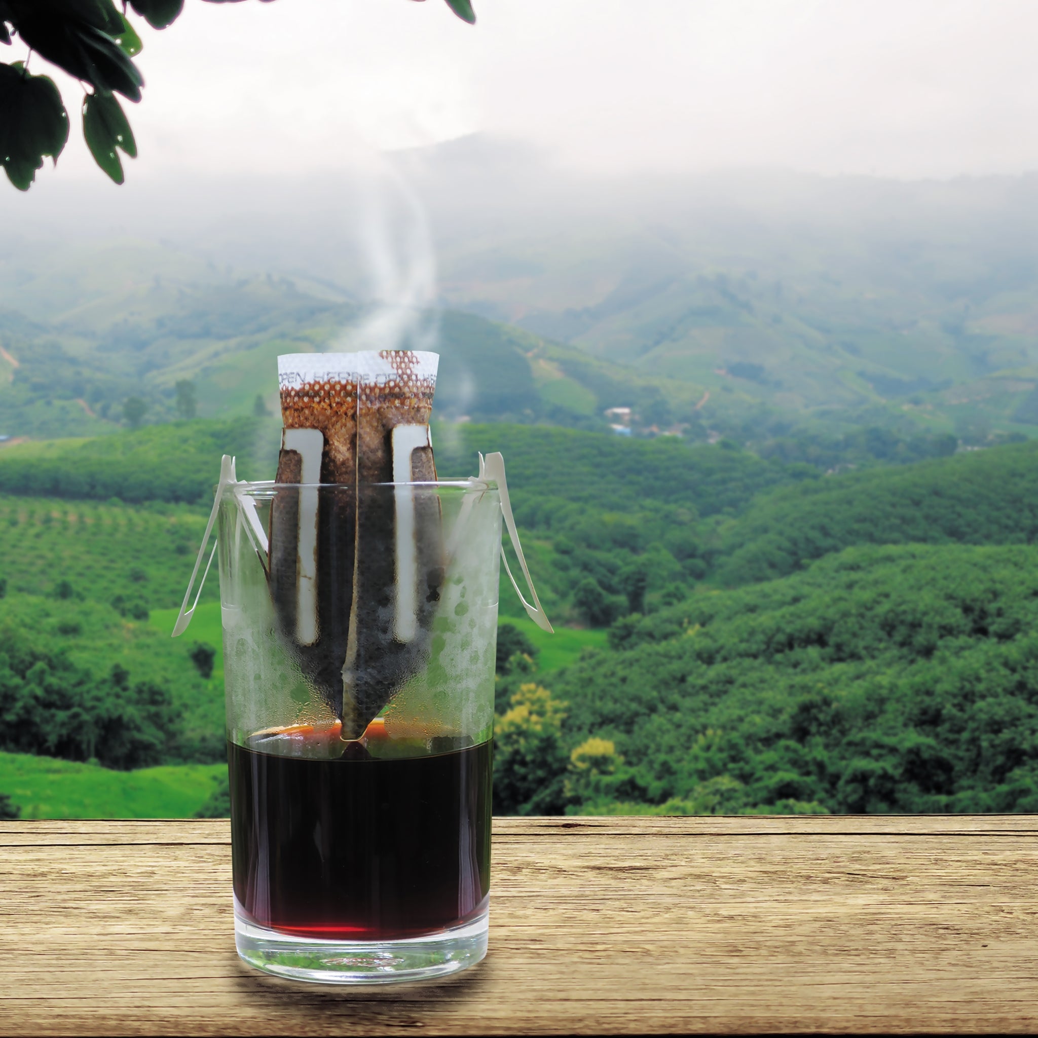 Picture of a coffee filter bag brewing speciality coffee